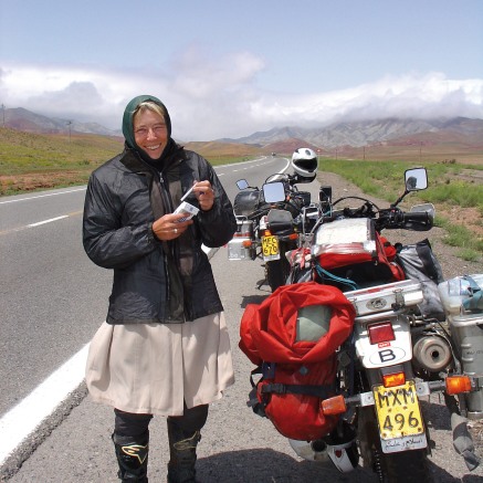 Our full loaded (fuel) motorcycles, two Suzuki DR 650 SE's, on our way East towards Central-Asia. Gaea Schoeters and I traveled for 7 months, an unforgettable journey which upon return was summarized in a book called ‘Meisjes, Moslims & Motoren’ (Girls, Muslims & Motorbikes). http://www.facebook.com/pages/Meisjes-Moslims-Motoren/40105884274
